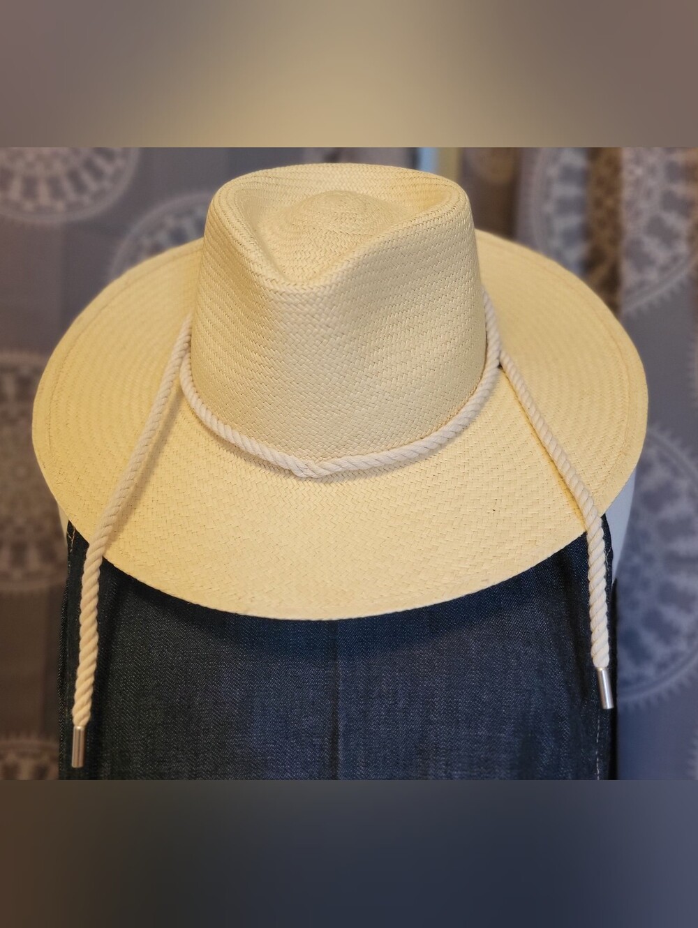J.Crew Womens Genuine Panama Straw Sun Hat with Rope Accent S-M NWT